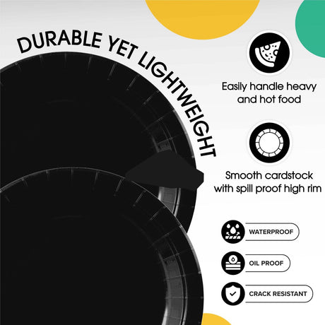 100 Count Black Paper Plates Durable Disposable Party Plates for Events 10"