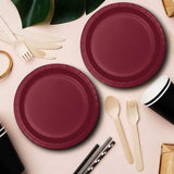 24 Count Burgundy Paper Plates 7" Round Disposable Dessert Plates for Special Events