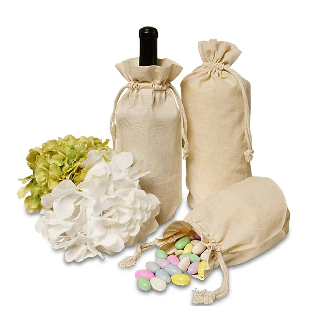 Spacious Round Bottom Cotton Muslin Bag 6 1/2" x 4" x 12"