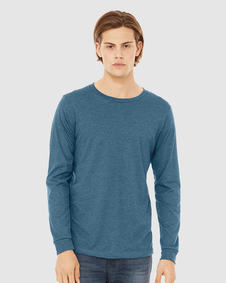 BELLA + CANVAS Heather CVC Crewneck Long Sleeve Tee in Heather French Vanil
