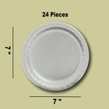 24 Count Metallic Silver Paper Plates 7" Round Dessert Plates for Stylish Parties
