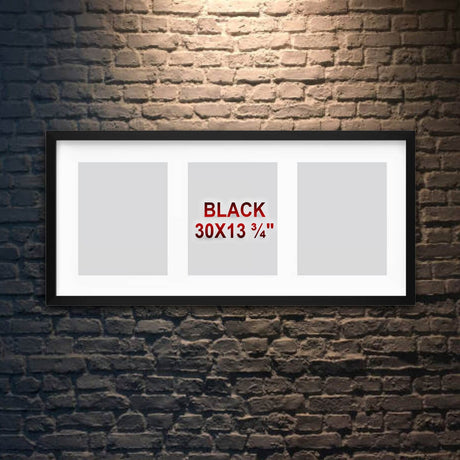 Black Frame for 3 Pictures, 30x13¾" – Deep Display, No-Nail Hanging, Horizontal/Vertical!