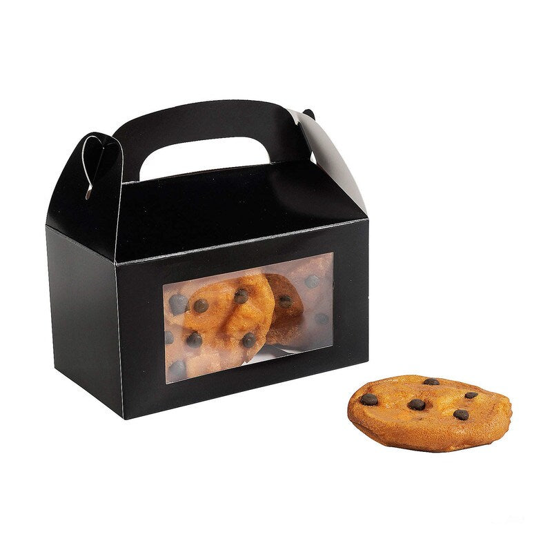 6" x 7" Black Cardstock Treat Boxes with Display Window – Set of 12