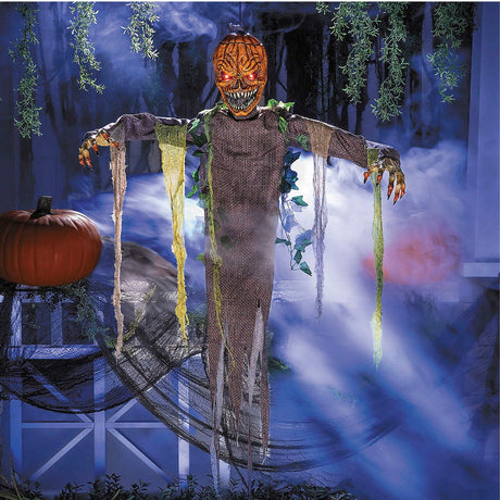 5 Ft Light Up Posable Hanging Pumpkin Patch Ghoul with Sound Halloween Decoration