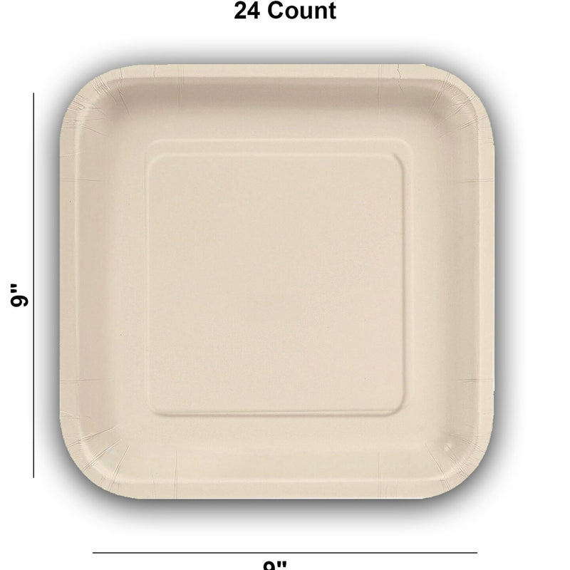24 Count Ivory Square Paper Dinner Plates 9" Disposable Elegant Party Tableware