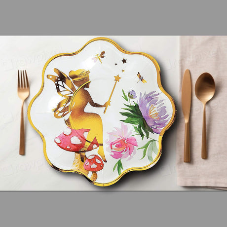 8 Count Iridescent Fairy Scalloped Dessert Plates 7" Paper Plates for Fairy Parties