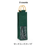 Jute Wine Bags with Wooden Handles 4 '' X 4 '' X 14 '' Forest