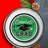 25 Count Green Congrats Grad Solid Color Paper Dessert Plates 7 1/4" Disposable Supplies
