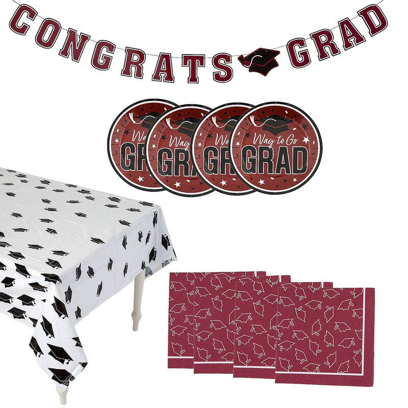 102 Pieces Graduation Party Pink Dessert Disposable Tableware Kit for 50 Guests