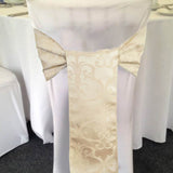 10 Pieces Champagne Versailles Damask Jacquard Polyester Chair Sashes 7.5"x108"