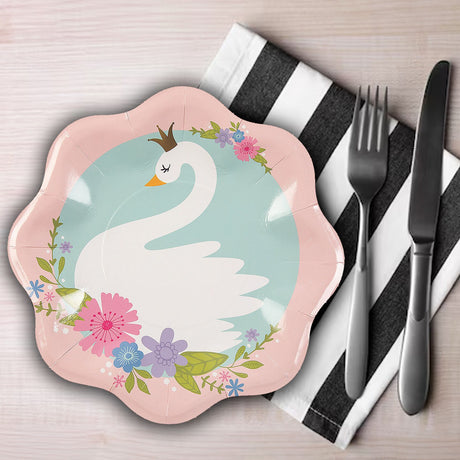 8 Ct. Sweet Swan Party Paper Dinner Plates 10.5" Disposable Elegant Birthday Plates
