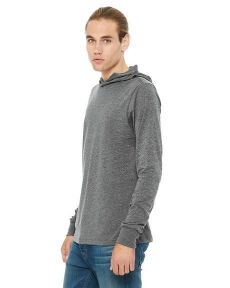 BELLA + CANVAS Jersey Hooded Long Sleeve Tee in Heather Navy
