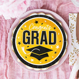 25 Count Yellow Congrats Grad 9 Inch Paper Plates for Cheerful Graduation