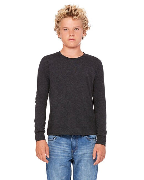 Image 1: Bella Canvas Youth Triblend Long Sleeve TeeImage 2: Soft triblend fabric youth shirtImage 3: Lightweight long sleeve kids teeImage 4: Blank youth triblend shirt for printingImage 5: Comfortable Bella Canvas youth apparelImage 6: Premium children's long sleeve shirt