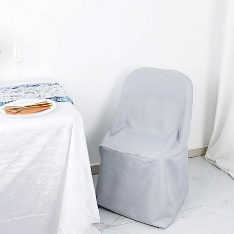 1 Pieza Funda de Silla de Poliéster Plateada para Asientos Plegables Elegantes