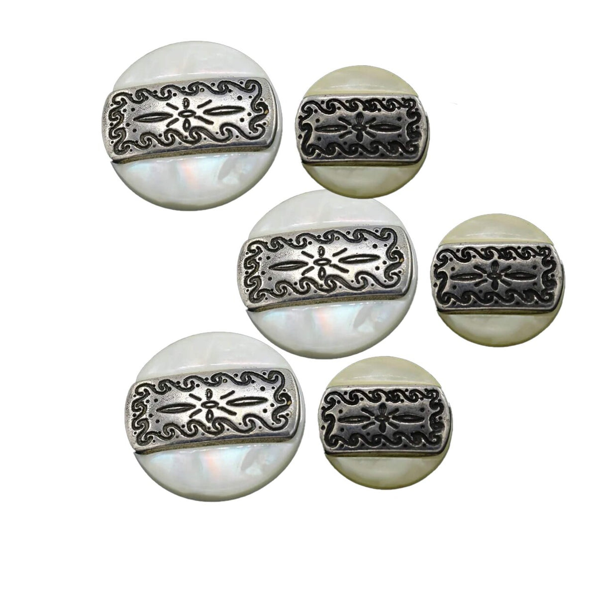 24L (15mm / 5/8") Ivory Pearl Shell Buttons Starburst Silver Center Shank Style Craft Button