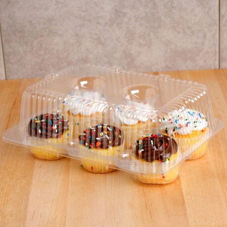 High Dome Plastic Cupcake Containers Holder Carrier, Holds 6