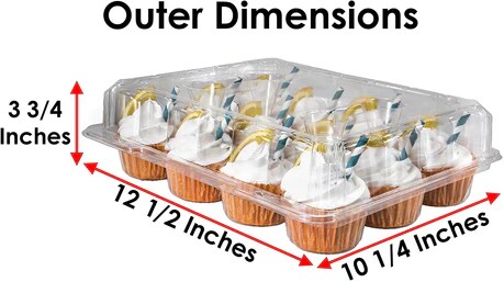 Plastic Cupcake Containers Holder Carrier, Holds 1 dozen - BPA Free Clear Plastic