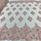 1 Yard Beaded 3D Floral Lace Fabric Embroidered on 100% Polyester Net Mesh