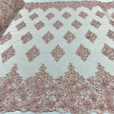 Beaded 3D Floral Lace Fabric