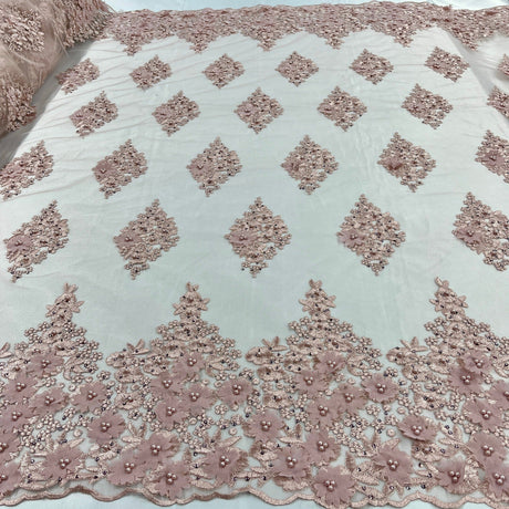 Beaded 3D Floral Lace Fabric