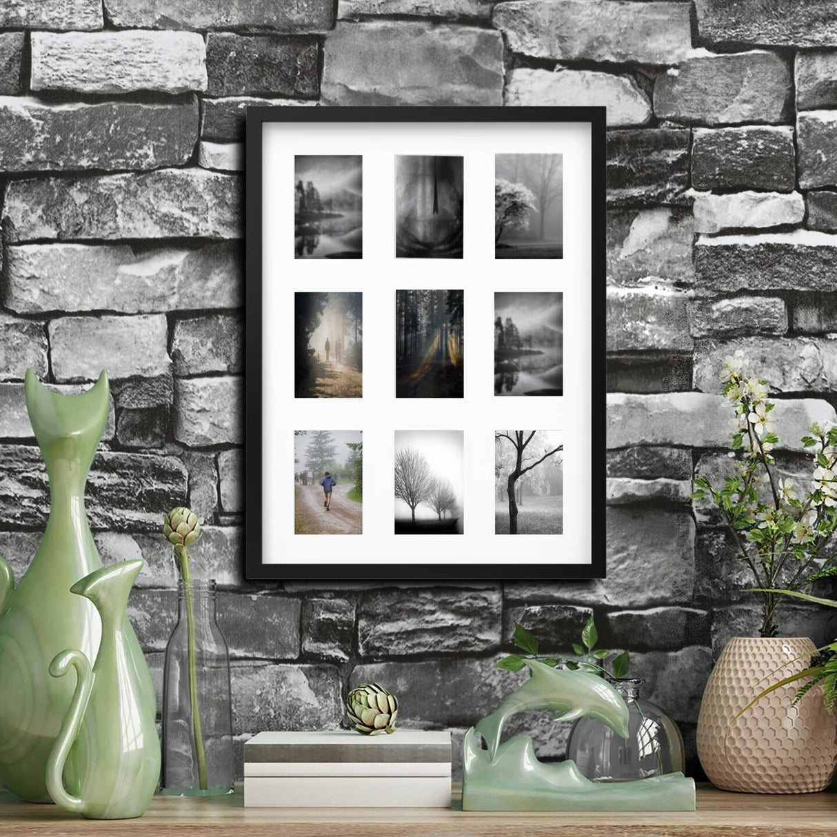 Black 9-Photo Frame, 18x24" Versatile Display with Mount & Safe Plastic Front Protection