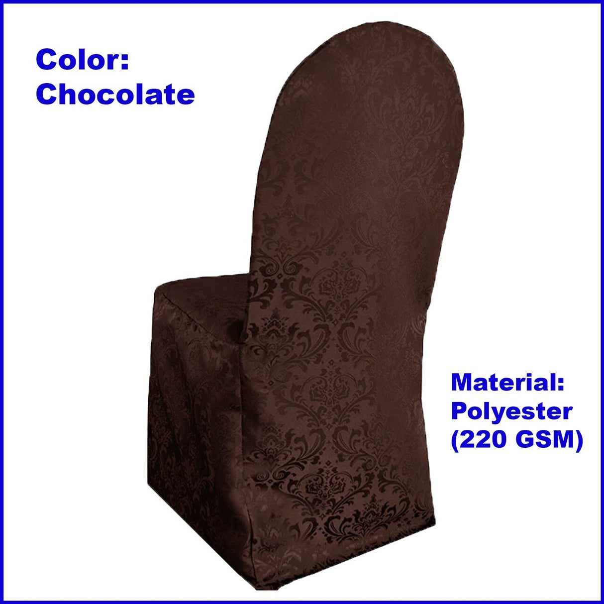 1 Piece Chocolate Damask Chair Cover, Floral Jacquard Banquet Polyester Slipcover