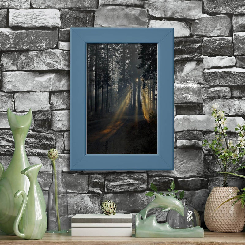 4x6" Dark Gray-Blue Frame – Hang or Stand, Horizontal/Vertical, No-Nail Hanging
