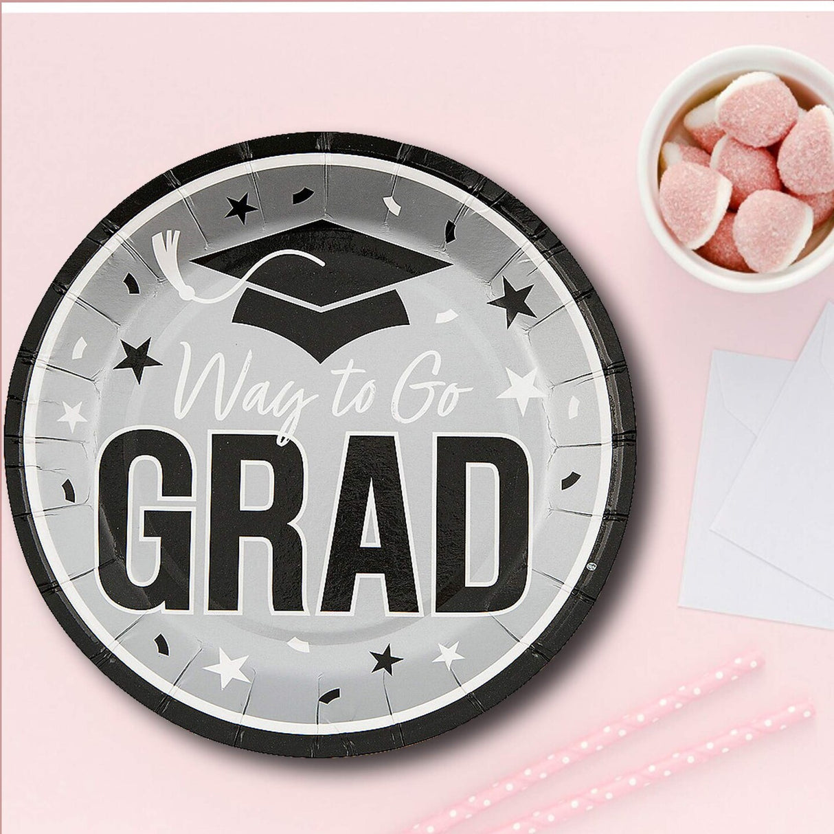 25 Count Silver Way to Go Grad Disposable Dessert Plates Grad Party Supplies 7 1/4 Inch