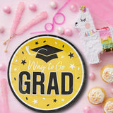 25 Count Yellow Way to Go Grad Paper Dessert Plates Party Decor 7 1/4 Inch
