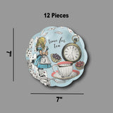 12 Count Truly Alice Blue Paper Dessert Plates Wonderland Tea Party 7 Inch
