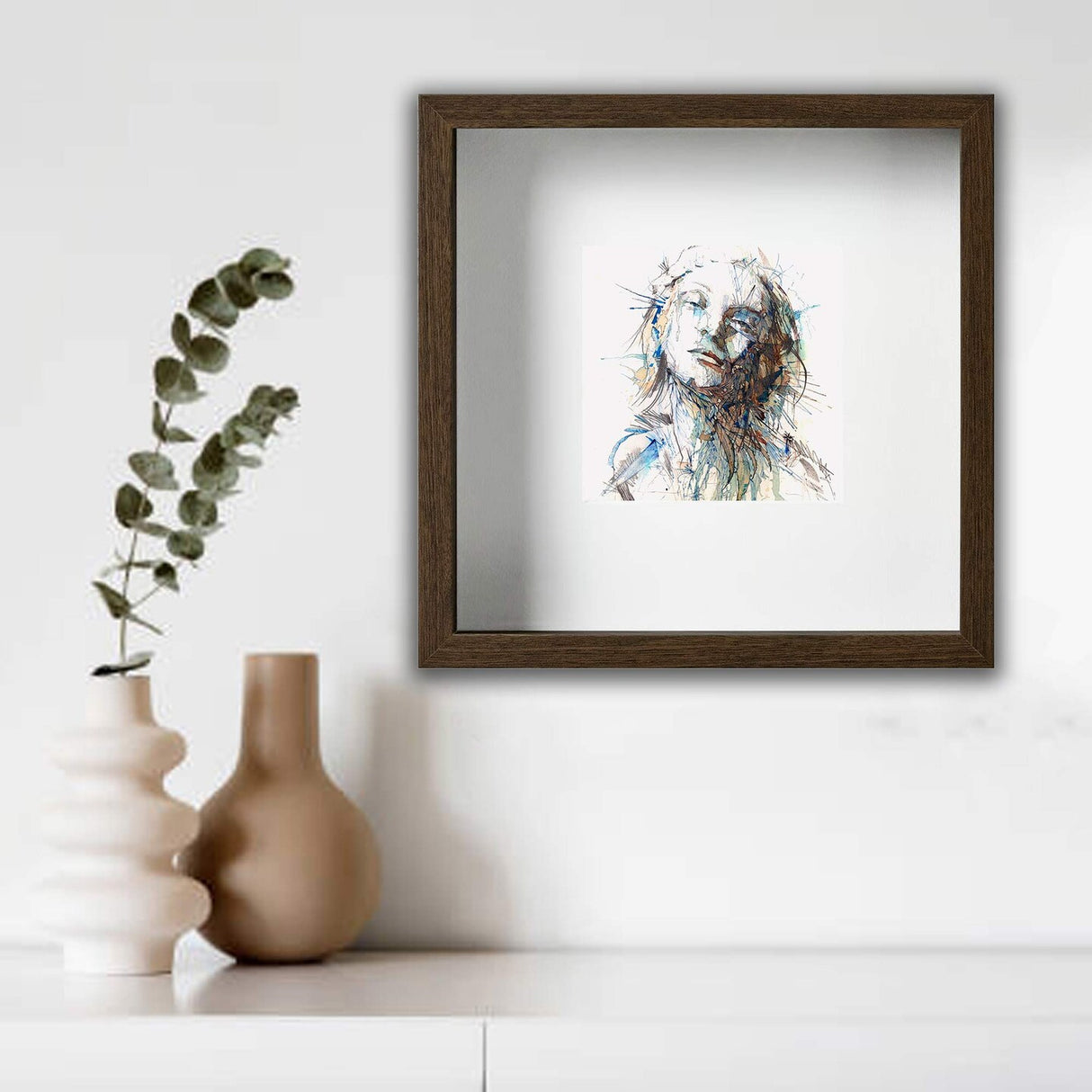 9 ¾x9 ¾" Walnut-Effect Frame with Acid-Free Mat & Plastic Front – Deep Design for Hanging or Standing, ALFTA Hook Compatible