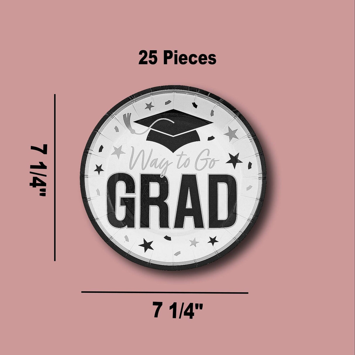 25 Count White Way to Go Grad Dessert Plates Graduation Paper Decor Plates 7 1/4 Inch