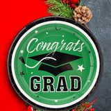 25 Count Green Way to Go Grad Paper Dessert Plates Graduation Party Supplies 7 1/4 Inch