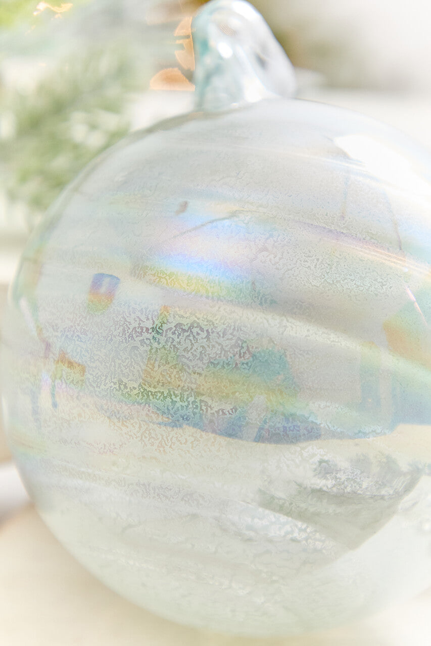 5" Pale Blue Iridescent Glass Ball Ornament