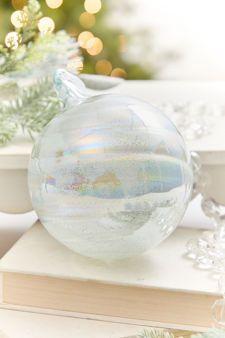5" Pale Blue Iridescent Glass Ball Ornament