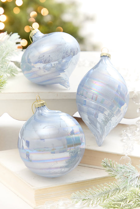 4" - 7" Light Blue Iridescent Glass Ornament