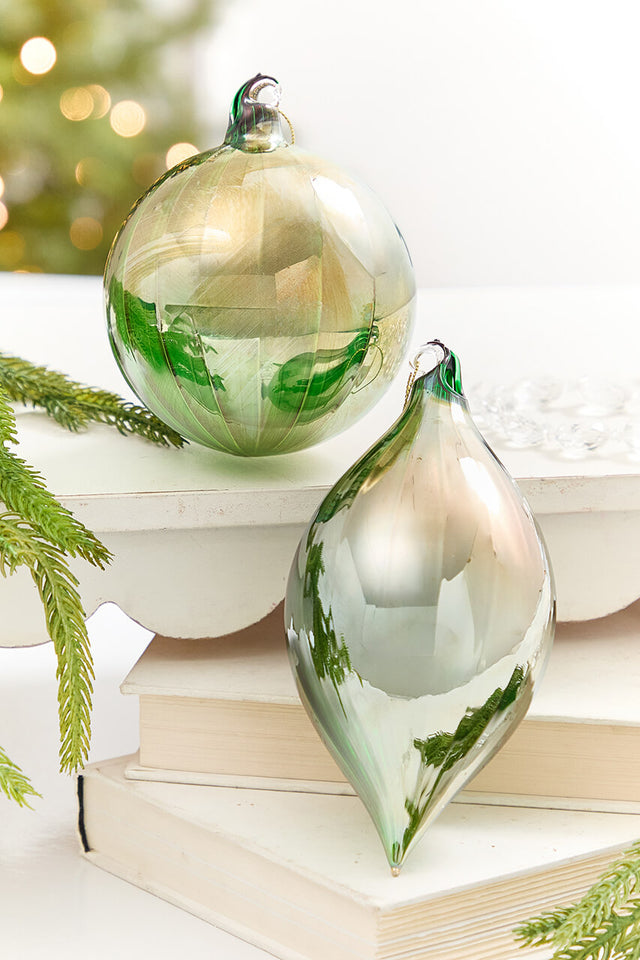 4" - 7" Brushed Copper & Reflective Blown Glass Ornament