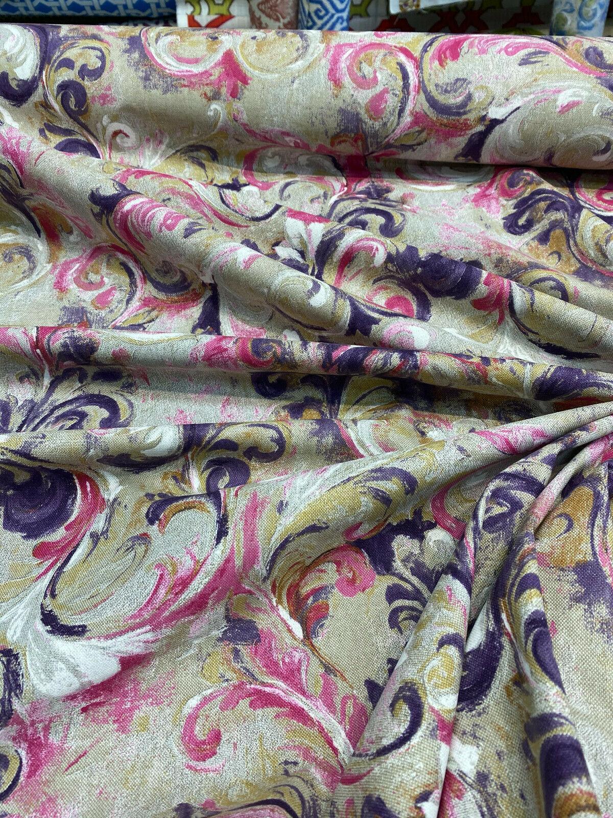 Boki Art Cotton Polyester Fabric - Pink Purple White Abstract Floral Paisley, 56" Width (By The Yard)