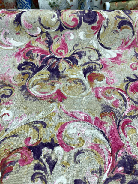 Boki Art Cotton Polyester Fabric - Pink Purple White Abstract Floral Paisley, 56" Width (By The Yard)