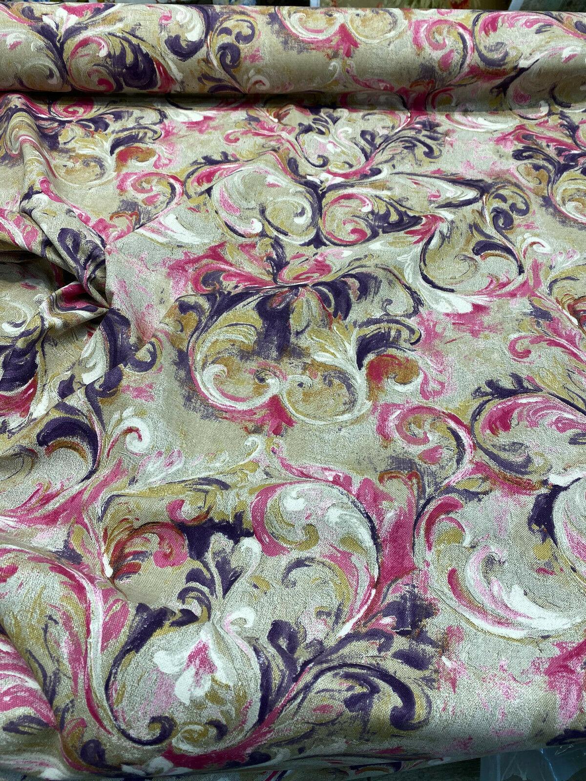 Boki Art Cotton Polyester Fabric - Pink Purple White Abstract Floral Paisley, 56" Width (By The Yard)