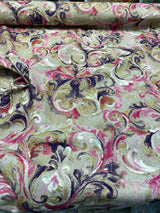 Boki Art Cotton Polyester Fabric - Pink Purple White Abstract Floral Paisley, 56" Width (By The Yard)