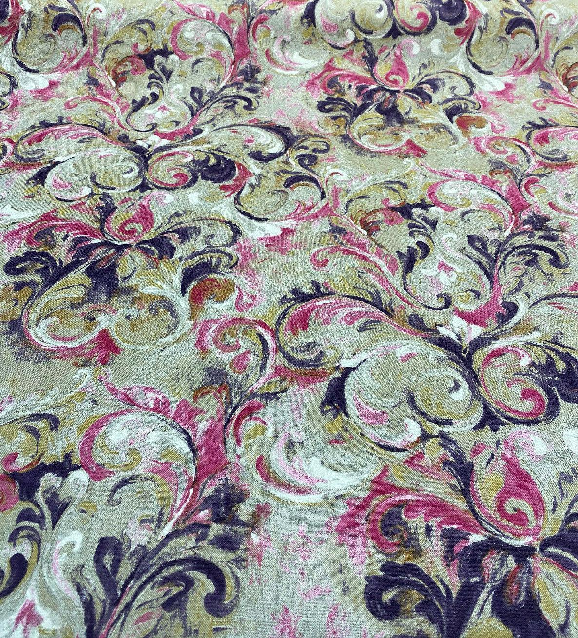 Boki Art Cotton Polyester Fabric - Pink Purple White Abstract Floral Paisley, 56" Width (By The Yard)