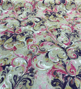 Boki Art Cotton Polyester Fabric - Pink Purple White Abstract Floral Paisley, 56" Width (By The Yard)