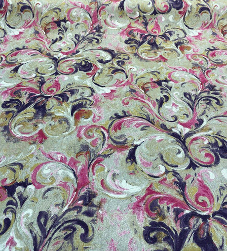 Boki Art Cotton Polyester Fabric - Pink Purple White Abstract Floral Paisley, 56" Width (By The Yard)