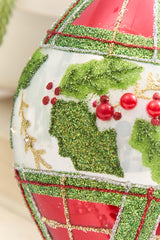 4" - 6" Red & Green Plaid & Holly Glass Ornament