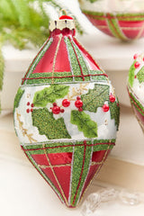 4" - 6" Red & Green Plaid & Holly Glass Ornament