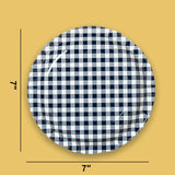 8 Ct. Navy Gingham Paper Dessert Plates 7" Rustic Party Checkered Plates