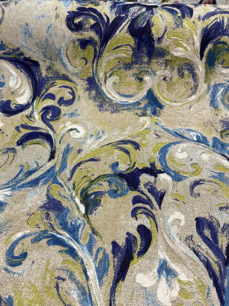 Boki Art Cotton Polyester Fabric - Blue Digital Print Floral Paisley, 56" Width (1 Yard)