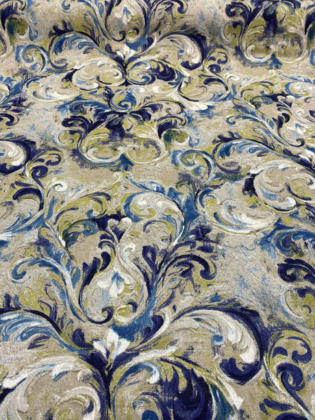 Boki Art Cotton Polyester Fabric - Blue Digital Print Floral Paisley, 56" Width (1 Yard)
